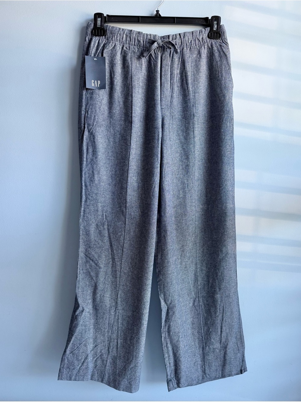 Gap Women's Blue Linen Blend Pull-On Draw-String Pants size Small